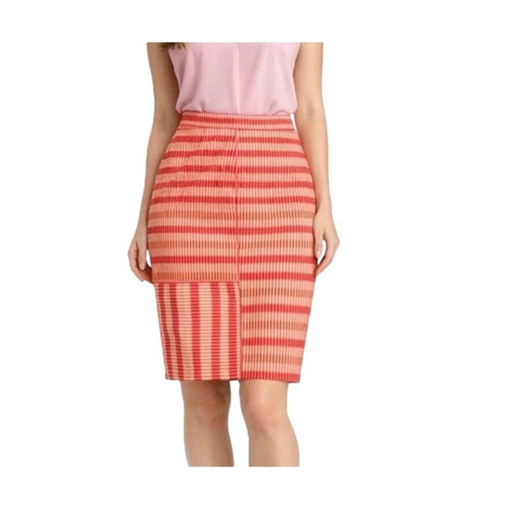 Per Se by Carlisle Skirt Size 8 Red Pink Geometric Pencil Lined Zipper Details